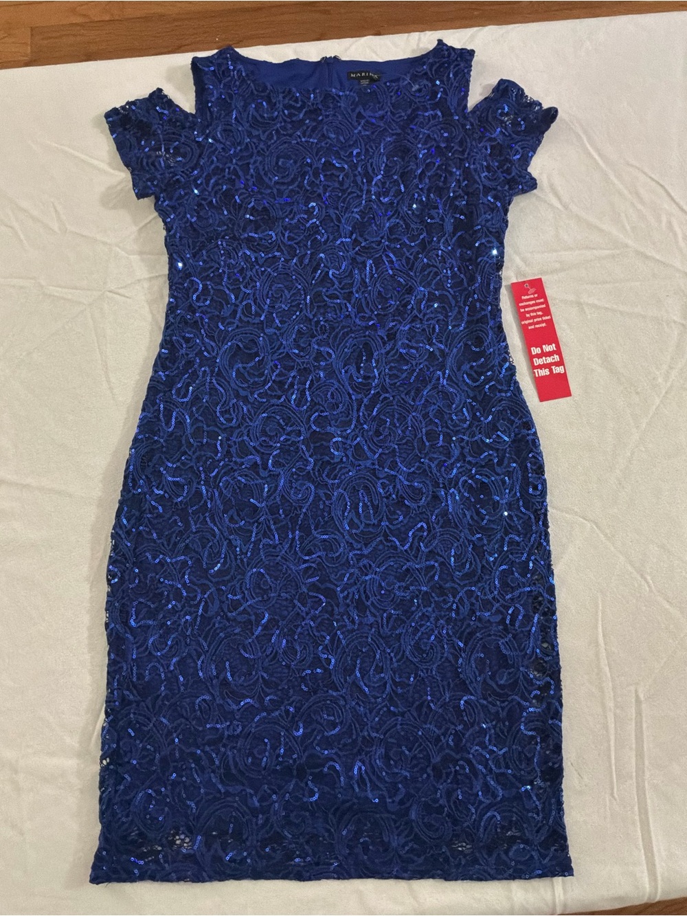 ******* MARINA Royal Blue Sequin Lace Midi Dress b7 *******
